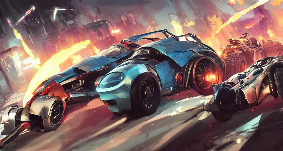 Prompt: cybersteam rollcage racer vehicule tank concept design mad max cars super rocket league global illumination ray tracing hdr chromed reflexion, gta 5 comics official fanart artstation by jesper ejsing, by rhads, makoto shinkai and lois van baarle, ilya kuvshinov, ossdraws, by feng zhu