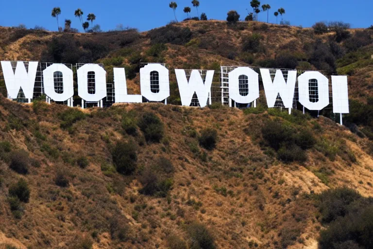 Image similar to california hillside with large sign made of white letters spelling hollywood