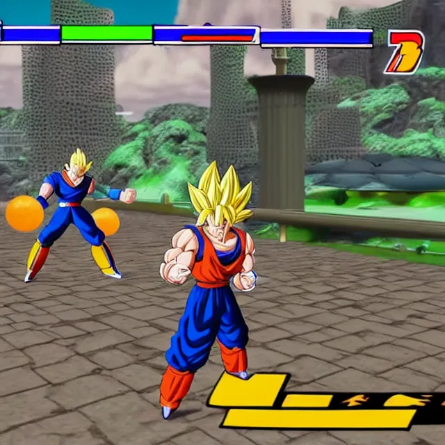 Image similar to gameplay of a dragon ball 3 d platform fighter on the nintendo 6 4