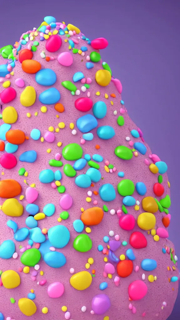 Prompt: a cute mountain covered in sprinkles, vibrant colors, pink frosted donut, cute 3 d render, candyland, decorated with gumdrops, highly detailed,