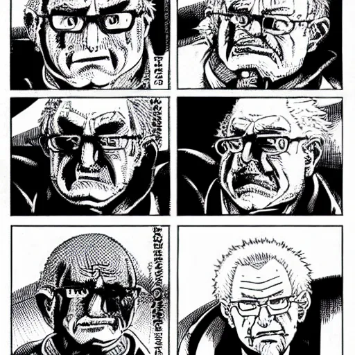 Prompt: bernie sanders in the manga Berserk in Kentaro Miura style
