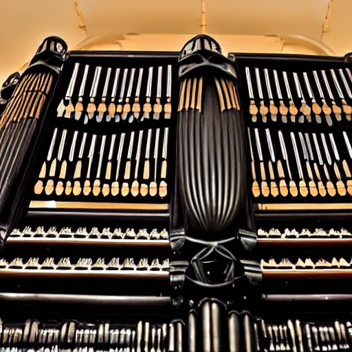 Prompt: pipe organ composed entirely of dark smoke