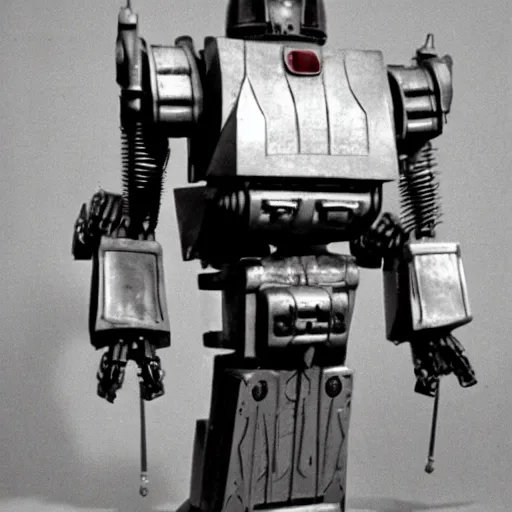 Image similar to an antique photograph of Starscream, in robot mode, in Chicago, photorealistic, national archives (1938)