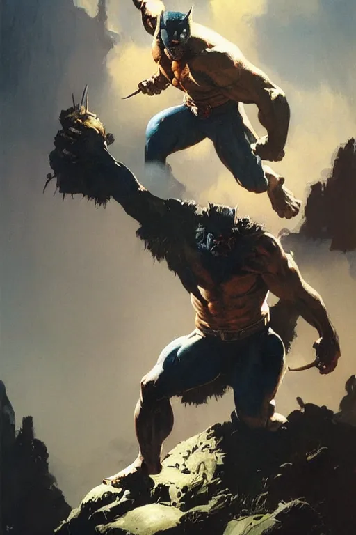 Image similar to mighty wolverine, by Frank Frazetta, Greg Rutkowski, Boris Vallejo, epic fantasy character art, Exquisite detail, post-processing, low angle, masterpiece, cinematic