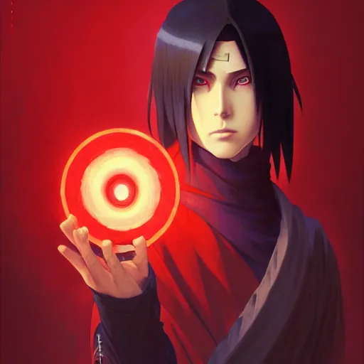 Image similar to itachi sharingan, highly detailed, digital painting, artstation, concept art, sharp focus, illustration, art by greg rutkowski and alphonse mucha