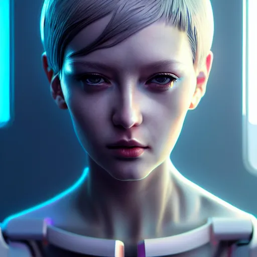 Image similar to a extremely detailed digital painting of a highly complex humanoid android woman with integrated cybernetic modifications, cyberpunk art by ilya kuvshinov, trending on cgsociety, computer art, ilya kuvshinov, artstation hd, artstation hq, photo realistic, hyperrealism, soft light, cinematography photo, ray tracing, unreal engine 5