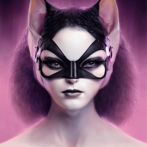 Prompt: actionism, soft painting curiosities carnival, beautiful cat woman in full nightshade armor, symmetry accurate features, focus, very intricate ultrafine details, black white purple volumetric clouds, award winning masterpiece, octane render 8 k hd, tom bagshaw artstyle