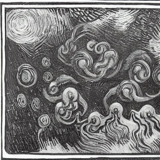 Prompt: Divine Chaos Engine by Vincent Van Gogh and M. C. Escher, symbolist, visionary