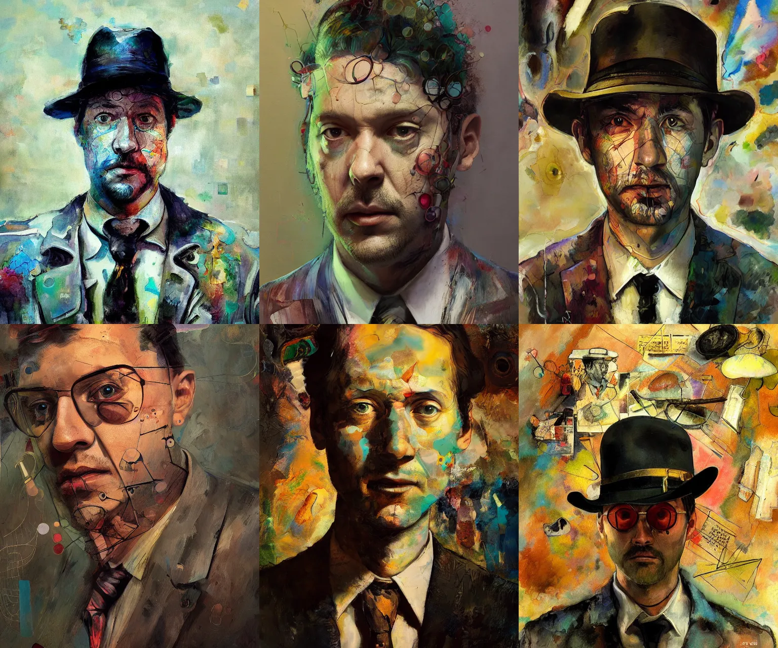 Prompt: portrait of a detective, in the style of disco elysium, expressionism, surrealism, artstation, trending, by aleksander rostov, jenny saville, rembrandt, alex kanevsky, wassily kandinsky, dave mckean, yoshitaka amano