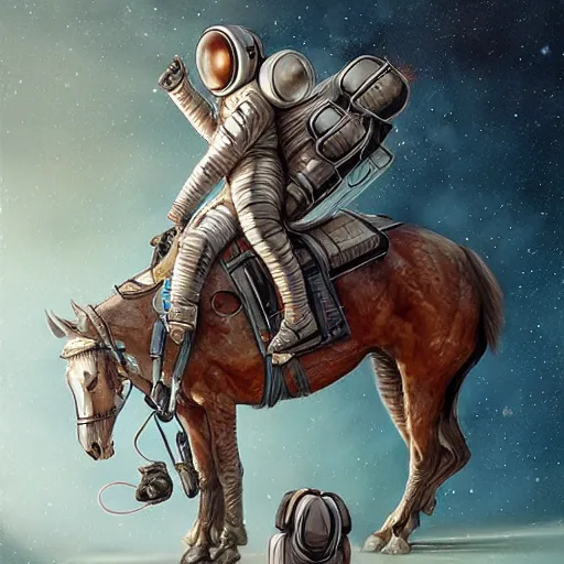 Prompt: astronaut, carrying a horse on his shoulders up, horse above, astronaut below, industrial sci - fi, by mandy jurgens, ernst haeckel, james jean