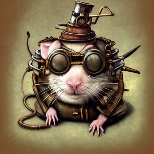 Image similar to A rat with steampunk goggles, by Esao Andrews