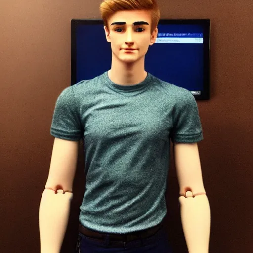 Prompt: “a realistic detailed photo of a guy who is an attractive humanoid who is half robot and half humanoid, who is a male android, twitch streamer Ninja Tyler Blevins, shiny skin, posing like a statue, blank stare, living room”