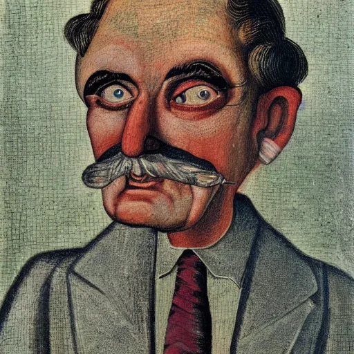 Image similar to A man, in the style of Antonio Berni, highly detailed