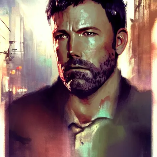 Image similar to ben affleck, hyperrealistic portrait, bladerunner street, art of elysium by jeremy mann and alphonse mucha, fantasy art, photo realistic, dynamic lighting, artstation, poster, volumetric lighting, very detailed face, 4 k, award winning