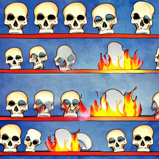 Prompt: Stack of dishes, on fire, skulls, digital art