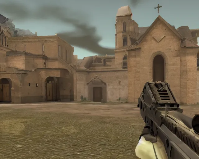 Prompt: TF2 screenshot 'soldier in koth_abandoned_church' with game HUD, source engine footage, game HUD