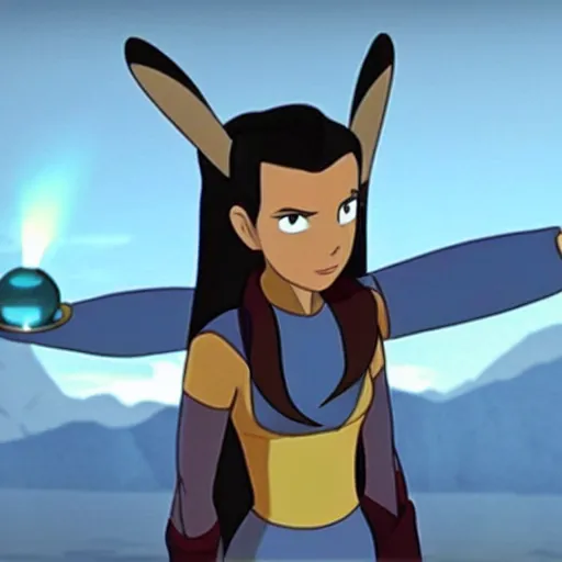 Prompt: katara with antennae, still frame from the animated tv show avatar the last airbender