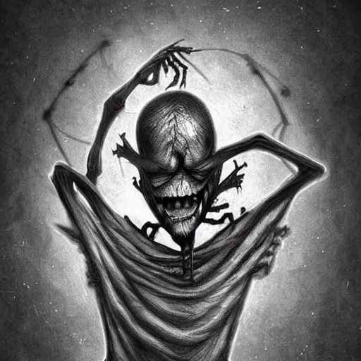 Image similar to surrealism grunge cartoon sketch of a spider with a human head with a wide smile by - michael karcz, loony toons style, horror theme, detailed, elegant, intricate