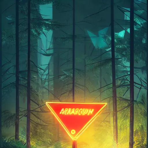 Image similar to neon sign in the shape of a arrow pointing the way in the forest at night, dynamic lighting, photorealistic concept art, hyper realism, stunning visuals