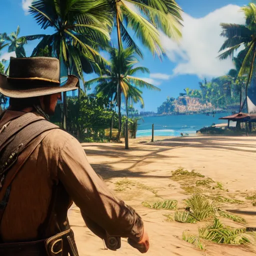 Prompt: tropical island, red dead redemption 2