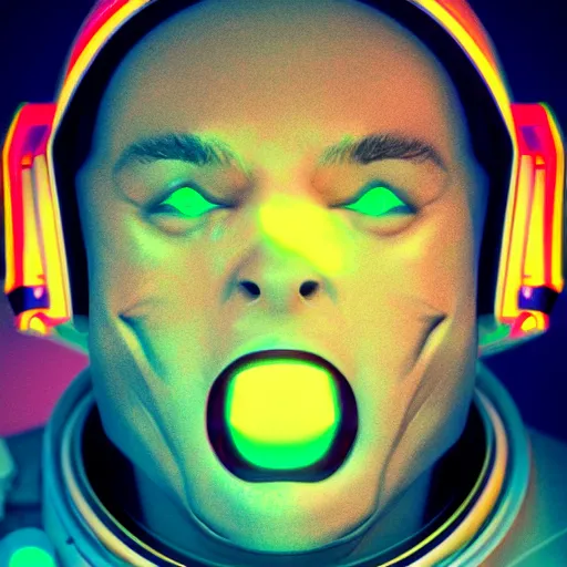 Prompt: synthwave demonic astronaut face with neon horns, detailed face, sharp focus, synthwave art, aesthetic, octane render, raw, cinematic