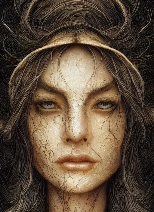 Image similar to golden leaves at frame border, creative!!! composition for a book cover, absurdly beautiful, ultrafine hyperrealistic detailed old witch face by wlop and artgerm and greg rutkowski, intricate linework, sharp focus, smooth, octopath traveler, final fantasy, unreal engine, dramatic lighting, ethereal, 8 k