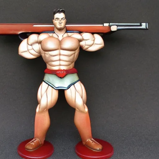 Image similar to gk chesteron with big muscles and a shotgun