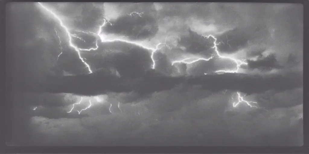 analog polaroid of dark thunderclouds, bright lightning | Stable