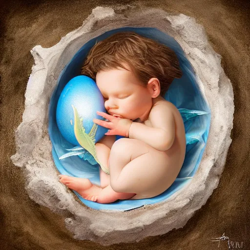 Image similar to a baby mermaid sleeping in an cracked egg, ultrarealistic, dramatic lighting, high details, 4 k, 8 k, best, accurate, trending on artstation, artstation, photorealism, ultrarealistic, digital painting, style of anne geddes