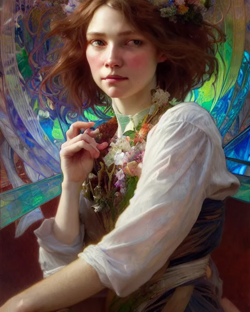 Image similar to daniel gerhartz and wlop and tom baghshaw and alfons mucha, detailed portrait, a photo of elyse wlliams as a muppet, unreal engine, hyper realism, realistic shading, cinematic composition, blender render, octane render, ultrawide shot