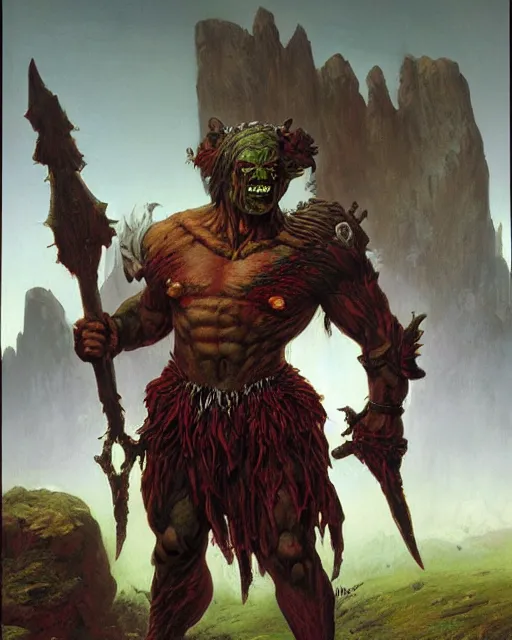 Image similar to orc warrior by thomas cole and wayne barlowe and brom