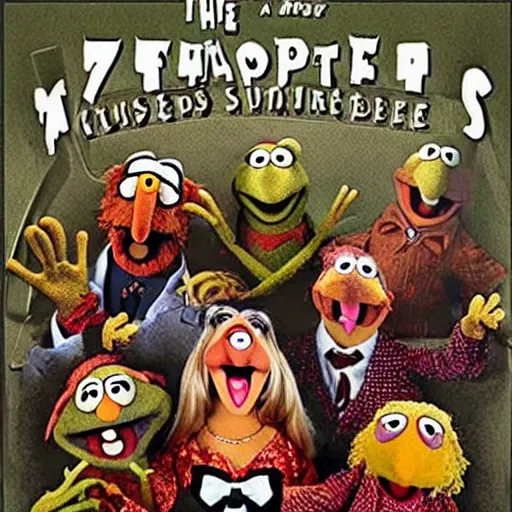 Prompt: the muppets as zombies eating kids