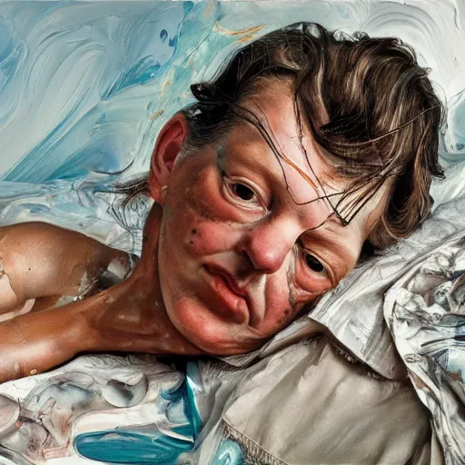 Image similar to high quality high detail painting by lucian freud and jenny saville, hd, celebrity, turquoise