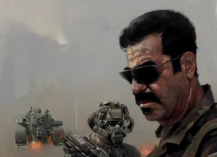 Prompt: saddam hussein as t - 8 0 0, art by greg rutkowski,