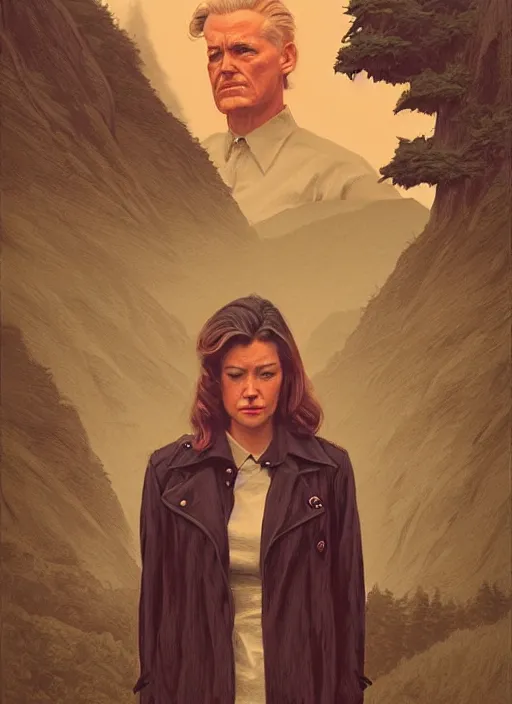 Prompt: twin peaks movie poster art, portrait of a vietnam war scene, from scene from twin peaks, clean, simple illustration, nostalgic, domestic, highly detailed, digital painting, artstation, concept art, smooth, sharp focus, illustration, artgerm, donato giancola, joseph christian leyendecker, wlop