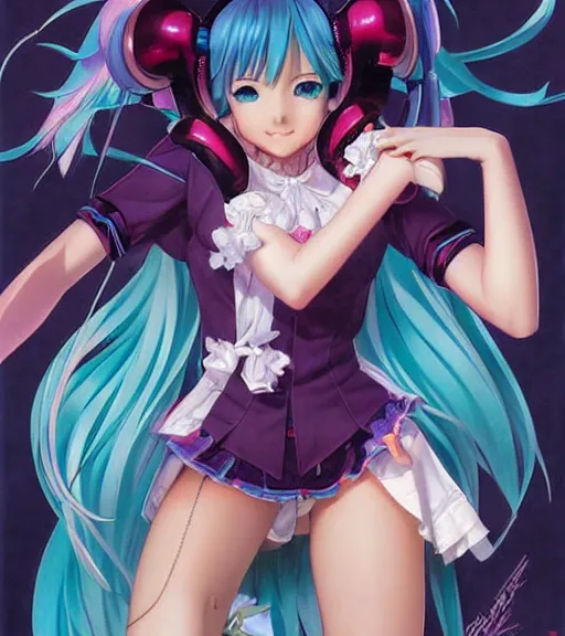 Prompt: Anime art of beautiful Hatsune miku with beautifel legs by artgerm, rossdraws, Norman Rockwell, Mark Brooks, magali villeneuve, Gil Elvgren, Alberto Vargas, Earl Moran, Enoch Bolles