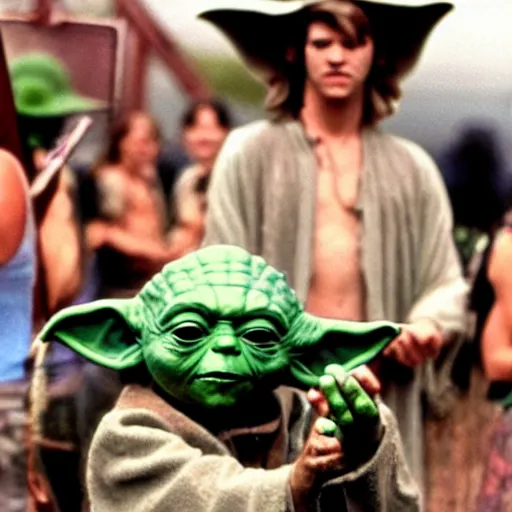 Image similar to yoda performing at woodstock