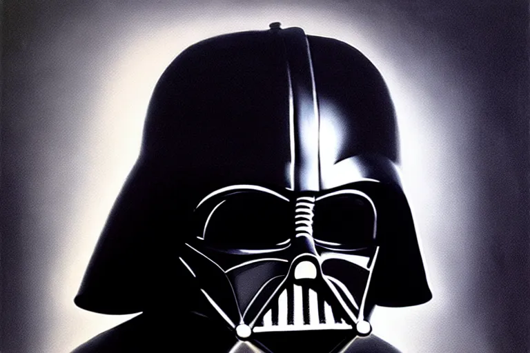 Prompt: darth vader helmet, painting by banksy, chiaroscuro, high detail, perfect artwork, clean lines