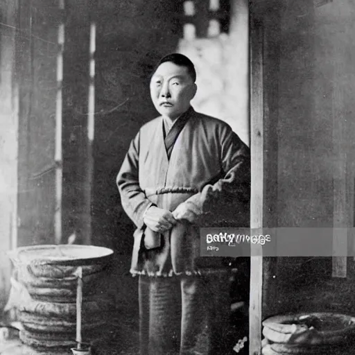 Image similar to Portrait of a 19th century Chinese man in an old traditional Chinese medicine store, 1900s photography