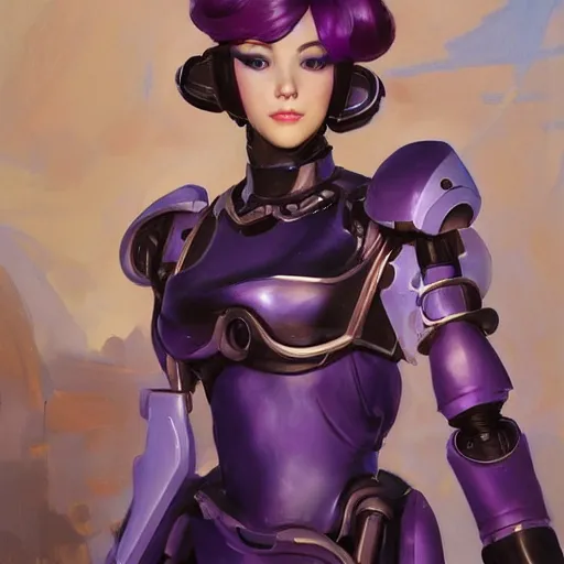 Image similar to greg manchess portrait painting of robotic violet evergarden as overwatch character, medium shot, asymmetrical, profile picture, organic painting, sunny day, matte painting, bold shapes, hard edges, street art, trending on artstation, by huang guangjian, gil elvgren, ruan jia, greg rutkowski, gaston bussiere