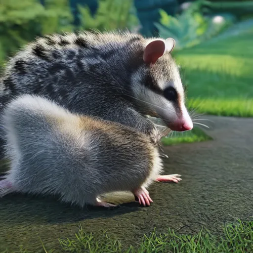 Prompt: a cute photograph of an opossum and american raccoon hugging, realistic 4k, unreal engine 5, award winning, HD UHD FHD