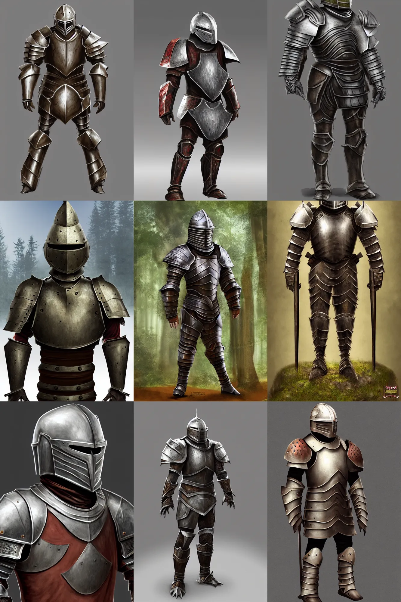 Prompt: Armored Knight, redwood forest themed armor, helmet, bulky, male, redwood background, matte painting