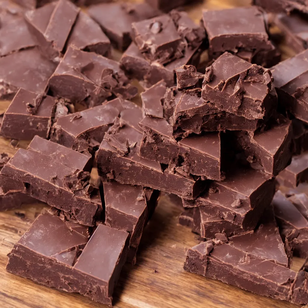 Image similar to close up view of a bar of chocolate on top of a wooden table, 8k, photorealistic, proper shading