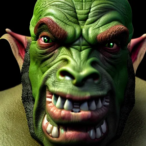 Image similar to a photorealistic portrait shot of a fantasy orc