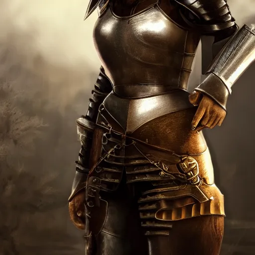 Image similar to a beautiful girl medieval knight in armor full view cinematic, high octane, 4 k