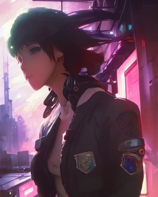 Image similar to anime key visual of a young female police officer, neon, cyberpunk, futuristic, stunning, highly detailed, digital painting, artstation, smooth, soft focus, illustration, art by artgerm and greg rutkowski and alphonse mucha