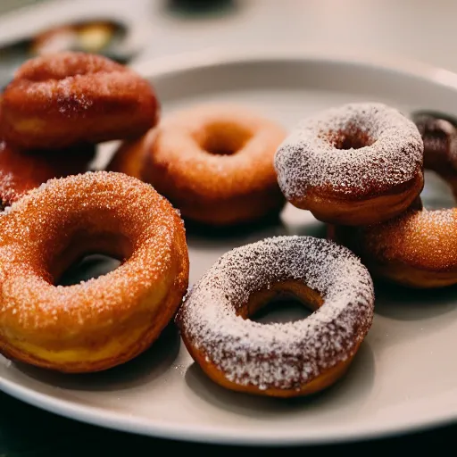 Image similar to fried donuts, menu magazine bar, canon eos r 3, f / 1. 4, iso 2 0 0, 1 / 1 6 0 s, 8 k, raw, unedited, symmetrical balance, in - frame