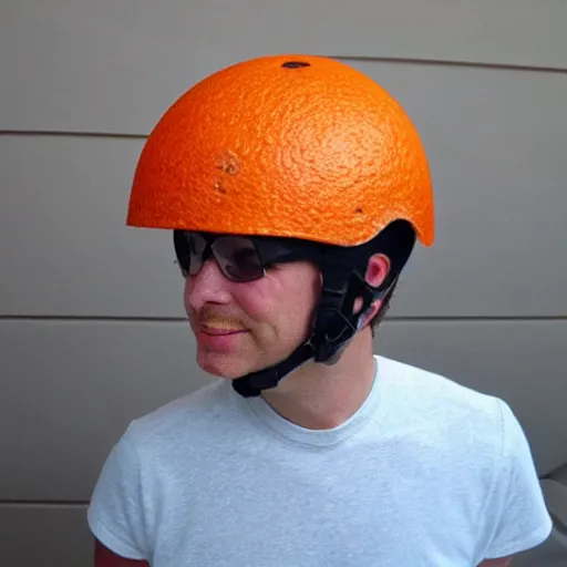 Prompt: helmet that looks like an orange peel, fruit helmet