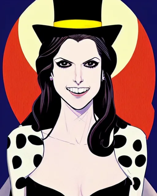 Image similar to beautiful Anna Kendrick Zatanna DC Comics floating on stage, wearing a top hat, symmetrical face symmetrical eyes, smiling, intricate details, atmospheric, art by eiichiro oda, Joshua Middleton art