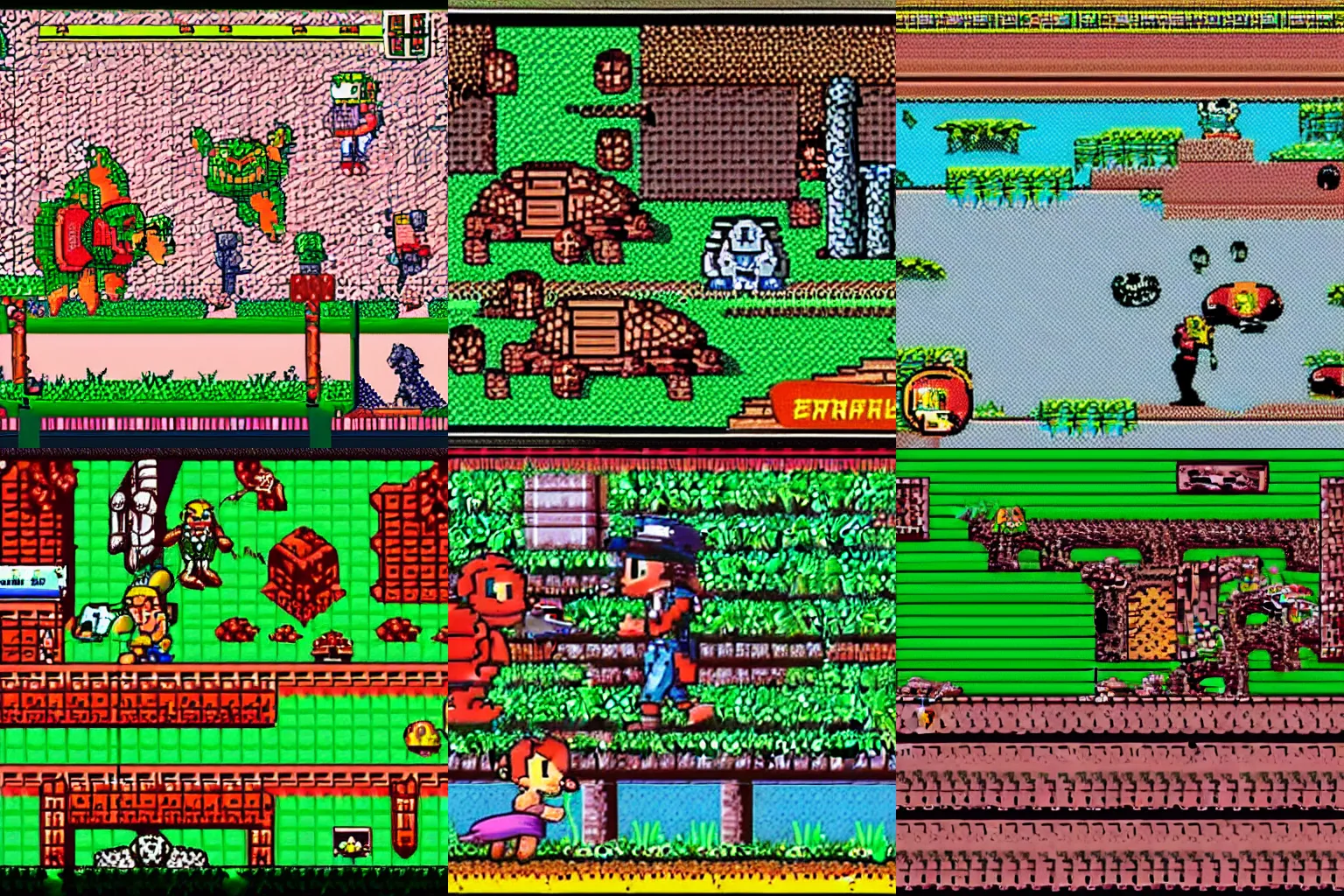 Prompt: Screenshot of the NES game Turtle Tamers, 1990